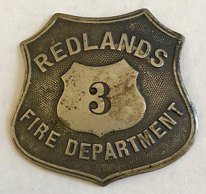 Redlands Fire Department badge No. 3